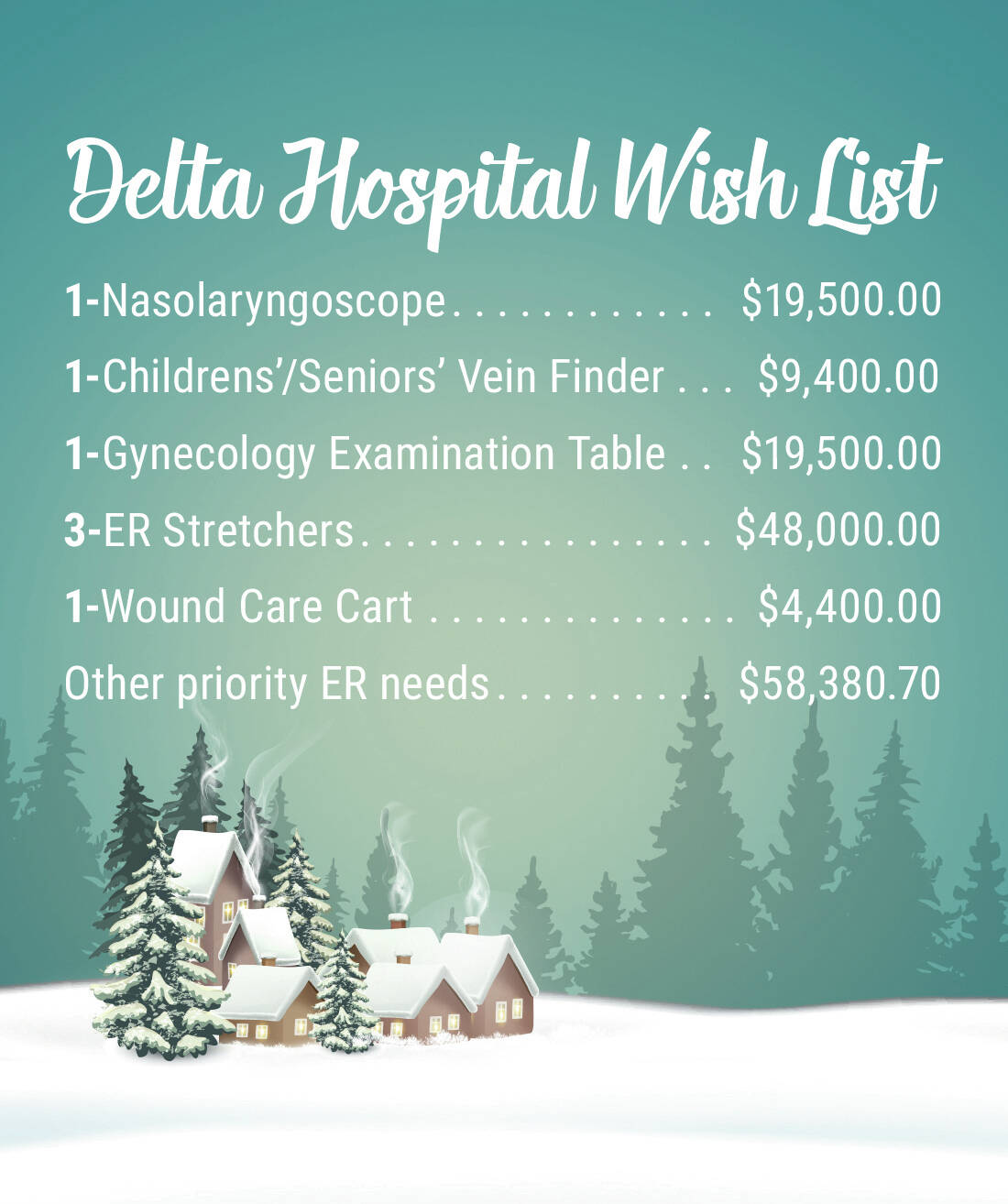 To contribute today to the Delta Hospital Foundations Holiday Wishlist, visit dhchfoundation.ca/holidaywishlist