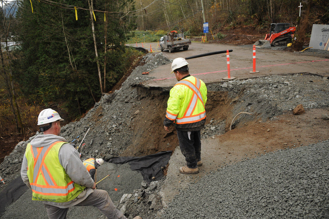 This was the site of the worst of five mudslides along Vedder Mountain Road as seen on Wednesday, Nov. 24, 2021. The road is estimated to be open on Saturday, Nov. 27. (Jenna Hauck/ Chilliwack Progress)