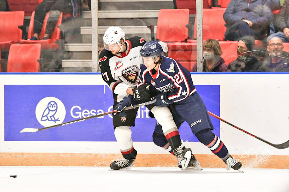 Alex Cotton added a pair of assists as Vancouver Giants earned a 3-1 victory over the Tri-City Americans at the Toyota Center in Kennewick, WA on Friday, Nov. 26 with goals from Ty Thorpe, Justin Sourdif and Fabian Lysell. (Doug Love/Special to Langley Advance Times)