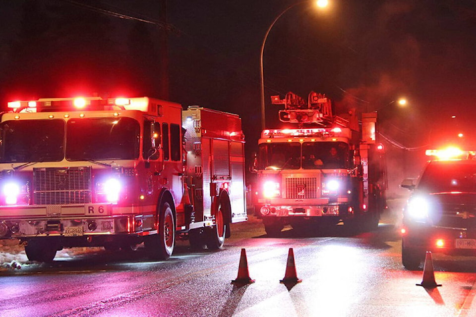 Surrey firefighters responded to a garage fire Saturday (Dec. 18) evening. (Shane MacKichan photos)