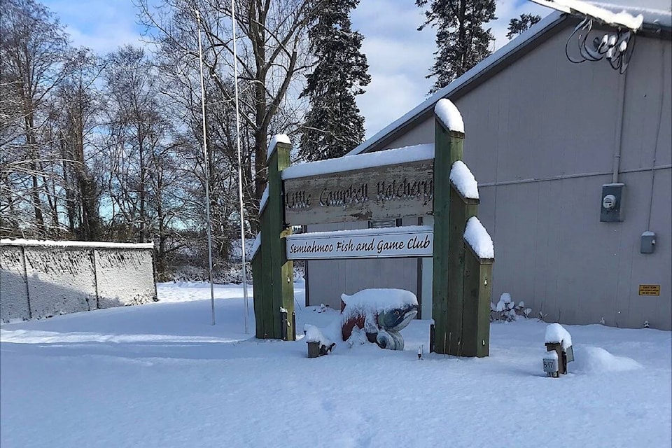 A blanket of snow covers the Semiahmoo Fish and Game Club’s South Surrey property Dec. 30, 2021. (Contributed photo)