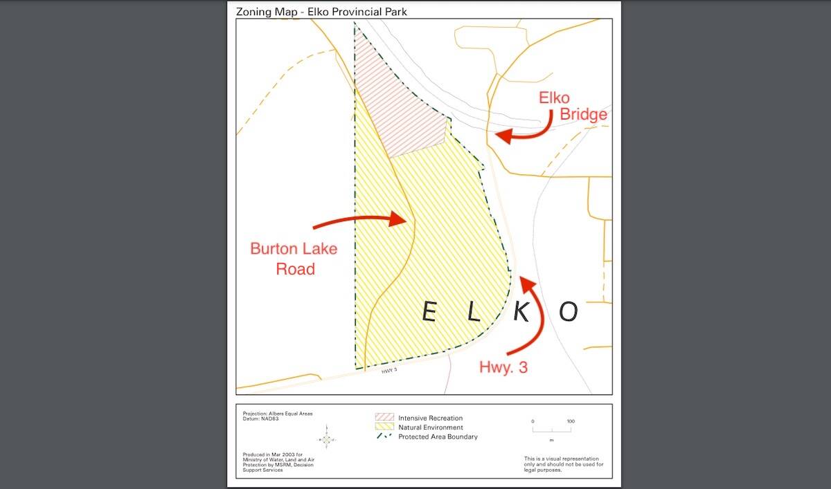 A map of the park according to a 2003 BC Parks document. Annotations by The Free Press. (Image courtesy of BC Parks)