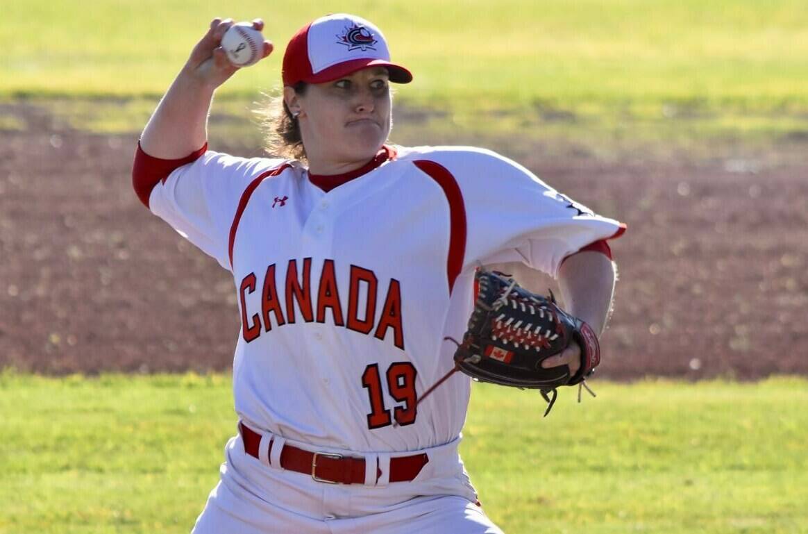 Amanda Asay of Prince George, prepares to throw the ball in an undated handout photo. Asay, a longtime National team member, died of injuries sustained in a skiing accident in Nelson. Photo: Baseball Canada