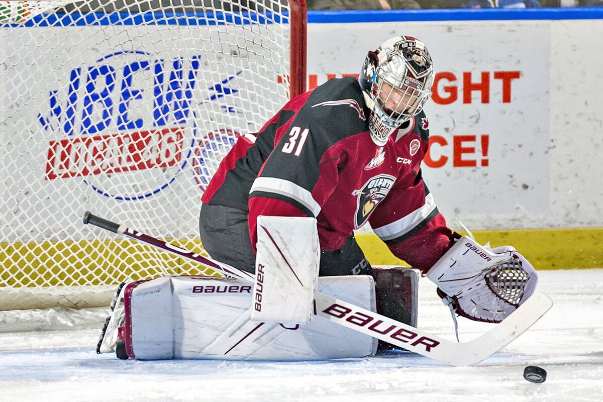 Giants relief netminder Will Gurski stopped 19 of 22 shots Saturday, Feb. 5, in Seattle (Brian Liesse/Special to Langley Advance Times)