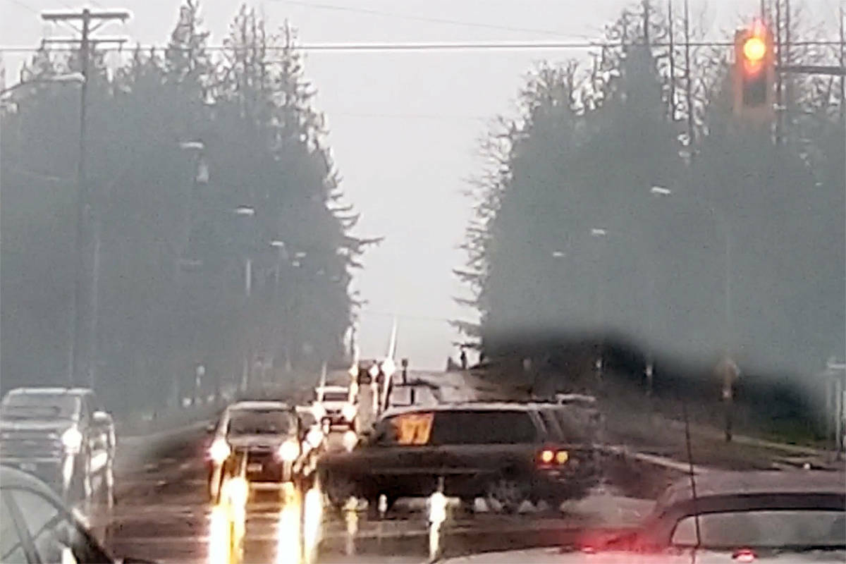 An Abbotsford man has been sentenced for the shooting of two people outside a Langley hotel in November of 2020. Suspects jumped out of a burning van and left it to crash. (Langley Advance Times file)