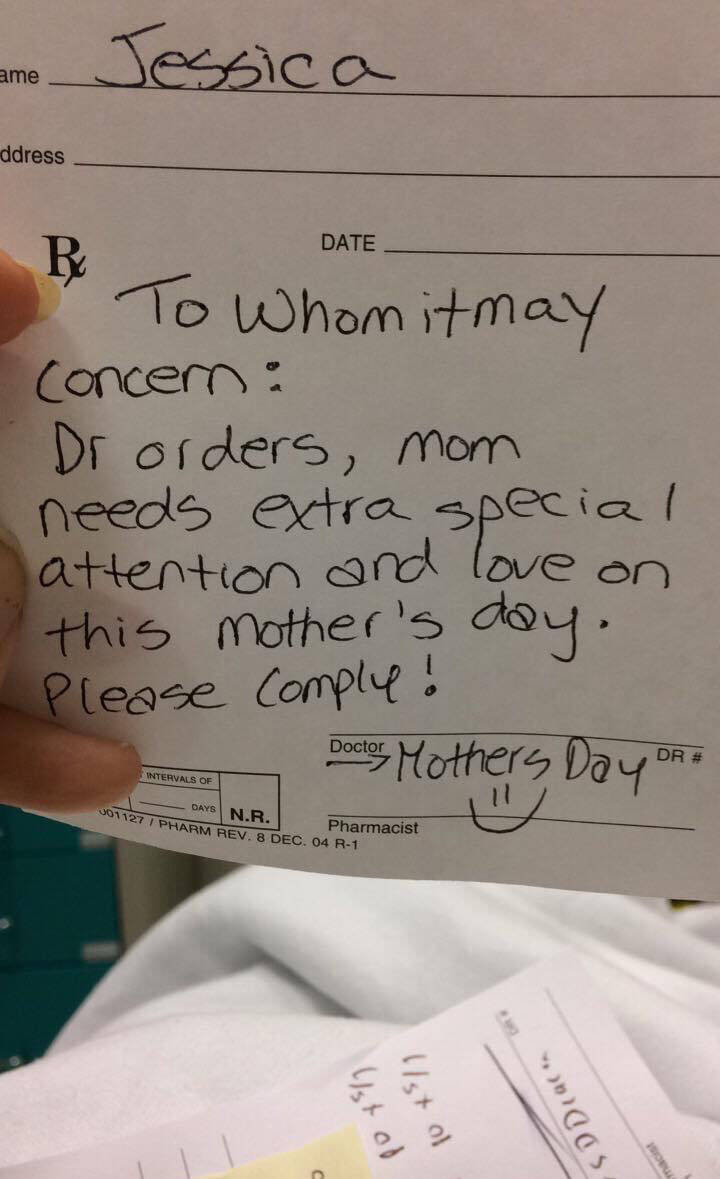 A note from a nurse, unsigned, to my family in May of 2018. (Jessica Peters/Abbotsford News)
