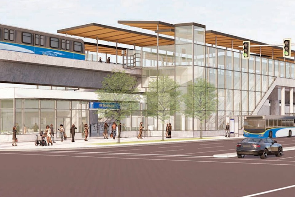 A conceptual drawing of a Langley Skytrain station at 196th Street. (Government of B.C.)