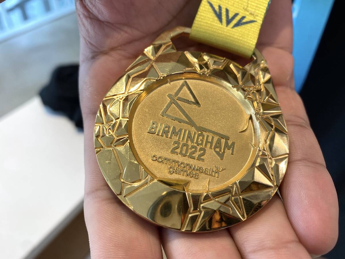 Amar Dhesis gold medal from the 2022 Commonwealth Games, held in Birmingham, England. (Photo: Tom Zillich)