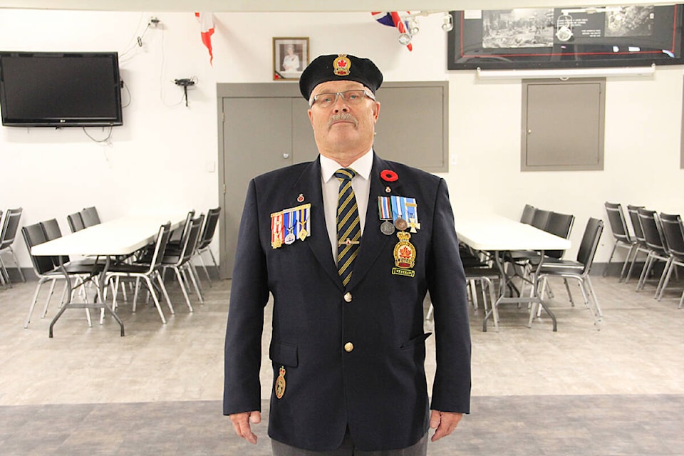 Canadian military veteran Lorne Stoutenburg stands in the Cloverdale Legion. This year, he’ll march to Veterans’ Square as part of the Legion’s colour party for the first time. (Photo: Malin Jordan)