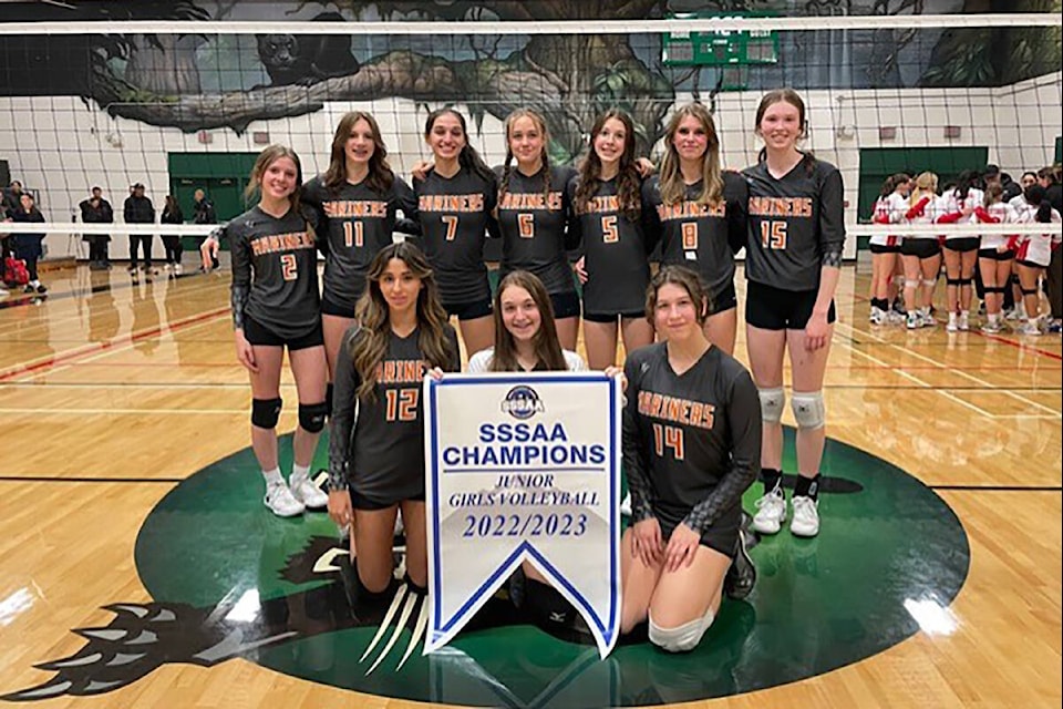 Earl Marriott’s Junior girls volleyball team took the gold in Surrey’s girl volleyball championships at Lord Tweedsmuir on Thursday, Nov. 3. The Mariners will now move on to the South Fraser Valley Championships in Delta later this week. (Contributed photo)