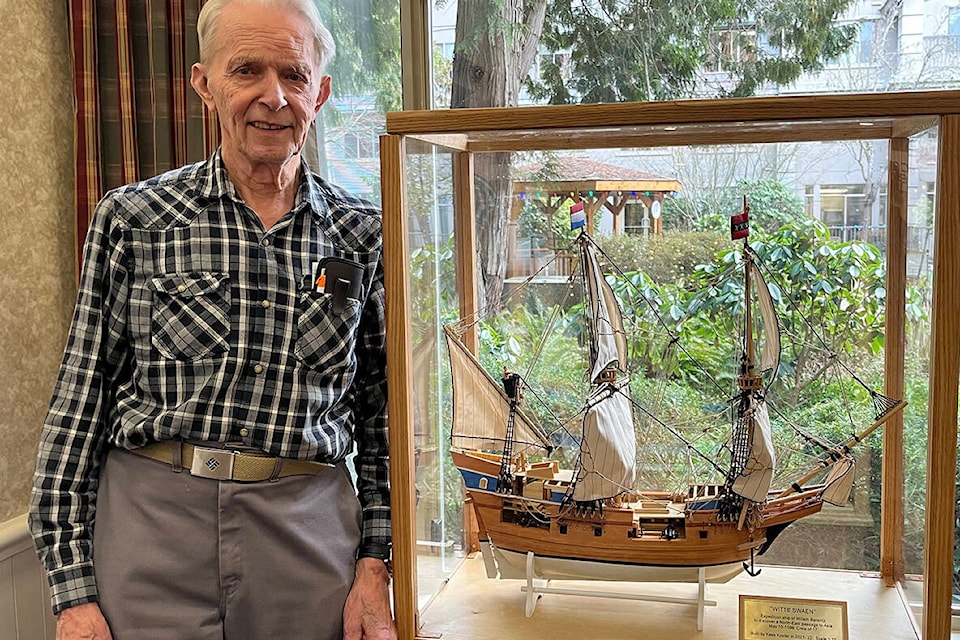 Kees ‘Case’ Koster stands with his most recently completed project, the Witte Swaen, which was originally a Dutch ship from 1596. The Dutch-native has a huge love for the history of Holland, even though he is now a South Surrey resident and loves to learn more about early explorers while building replicas of notable boats. This boat took Koster roughly 14 months to finish. (Sobia Moman photo)