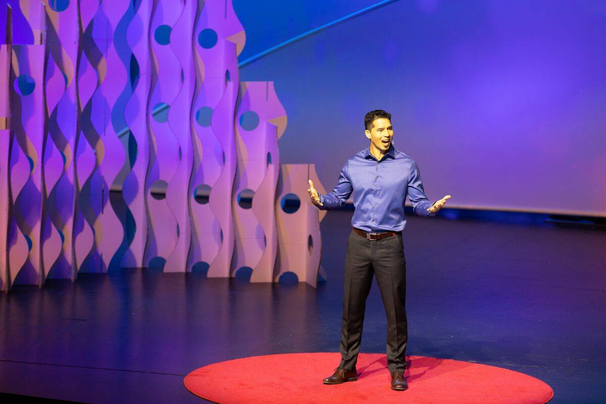 Dr. Kai Chan during his TEDxSurrey talk at the Bell Performing Arts Centre in Surrey on Jan. 21, 2023. (Photo: Anna Burns)