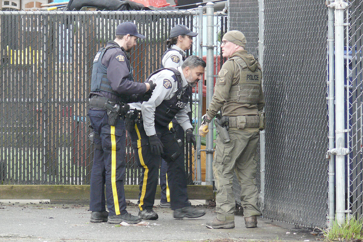 One man was arrested after report of an individual with a machete punching vehicles in Langley City. Officers made the arrest near 203rd Street and 56th Ave. around 2 p.m. A search of the area found the machete.(Dan Ferguson/Langley Advance Times)