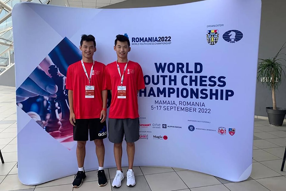 Andrew (left) and Peter Qiu at the World Youth Chess Championship in Romania, where the two represented Canada. (Contributed photo)