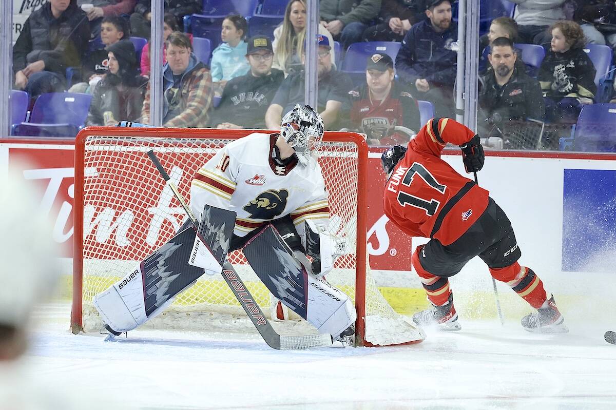 It was a frustrating loss for Vancouver Giants netminder Jesper Vikman, with Prince George Cougars winning in overtime Friday, Feb. 24, at Langley Events Centre. (Rob Wilton/Special to Langley Advance Times)