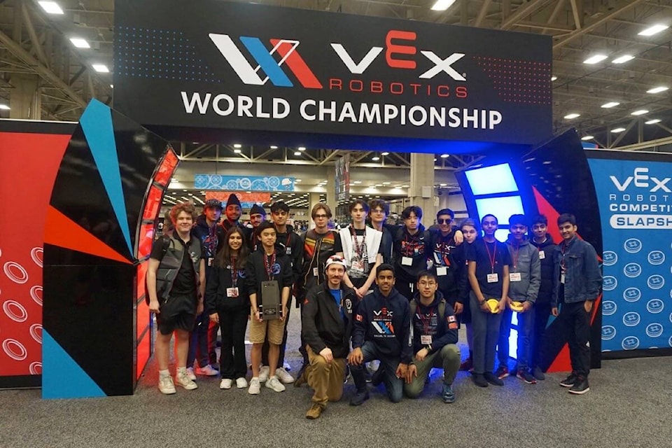 Seaquam Secondary teams 9181N (“Bababooey”), 9181M (“Matéo”), 9181F (“Frenzy”), 9181V (“Vroom Vroom”) and 9181G (“Gatorade”) competed at the 2023 VEX Robotics World Championships, held April 25 through May 4 at the Kay Bailey Hutchison Convention Center in Dallas, Texas. (Delta School District photo)