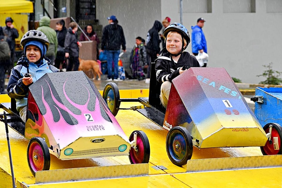 Soapbox derby racers rev up during the 2022 Seafest celebrations in Prince Rupert on June 11. Thousands of people attended from around the Northcoast to enjoy the 44th summer kick-off in the city and the first since the pandemic rained on the parade three years ago. (Photo: K-J Millar/The Northern View)