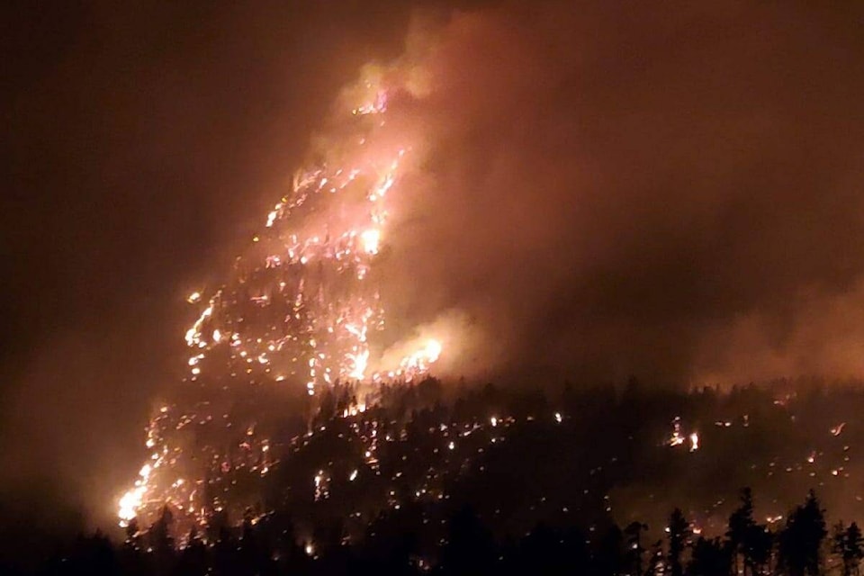 Night time photos of Nohomin Creek wildfire, about two-kilometeres north of Lytton, B.C. July 14, 2022. (Facebook/Edith Loring Kuhanga)