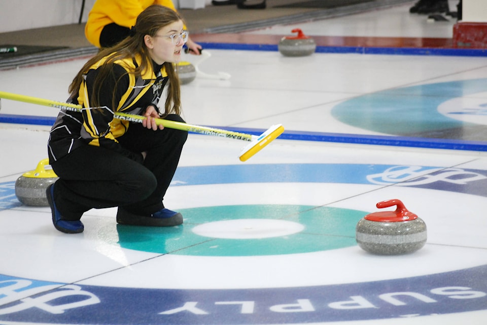 Ally Feduniak of the Mount Elizabeth Secondary School curling team from Kitimat at the B.C. School Sports curling provincials in Terrace. (Submitted photo)