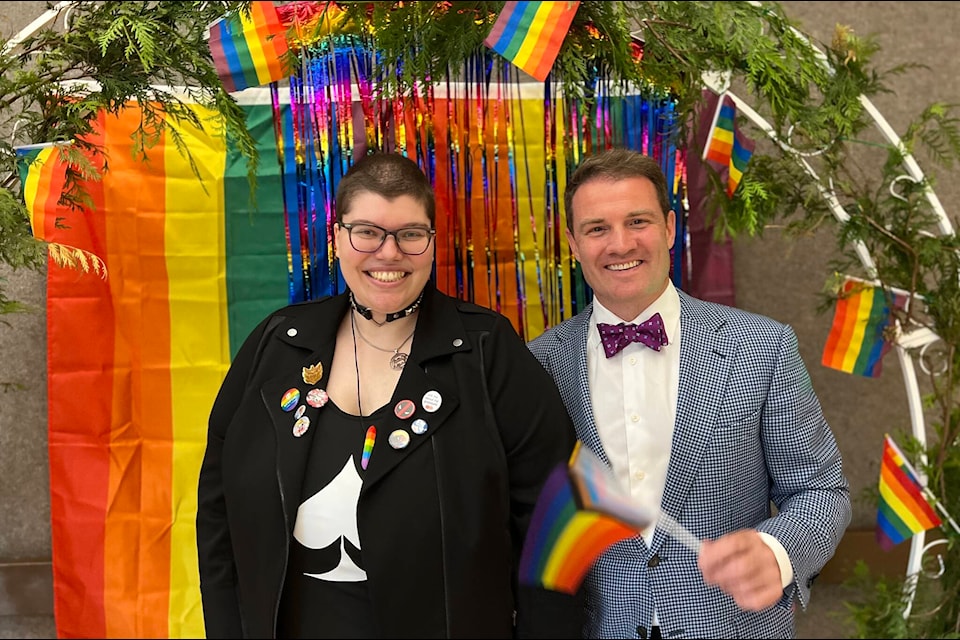 Elliott Knight and MP Taylor Bachrach at Kitimat’s Pride Prom on June 3. (Viktor Elias/Terrace Standard)