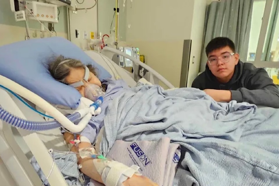 Benjamin Woods (right) awaits his grandmother Juanita Hill's (left) recovery at the Ksyen Regional Hospital in Terrace.