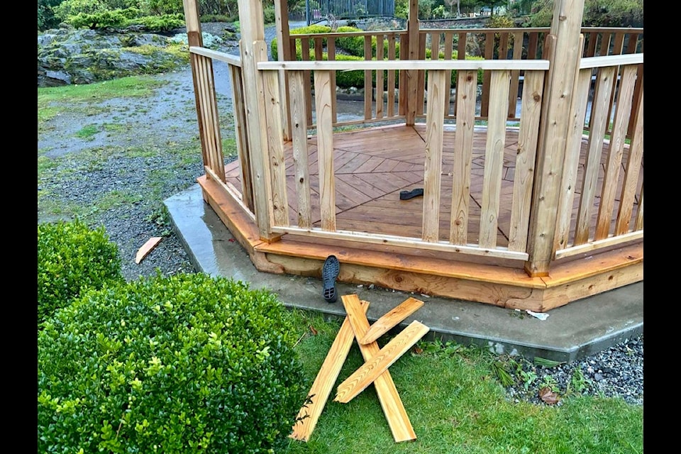 The Prince Rupert Garden Club reported that the wooden gazebo in the Sunken Gardens was vandalized on Oct. 10.  Photo: Prince Rupert Garden Club's Facebook