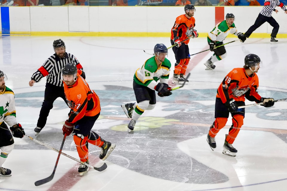 The 2024-2015 CIHL hockey season got underway with a lopsided matchup between the Prince Rupert Rampage (orange) and Nechako Northstars.