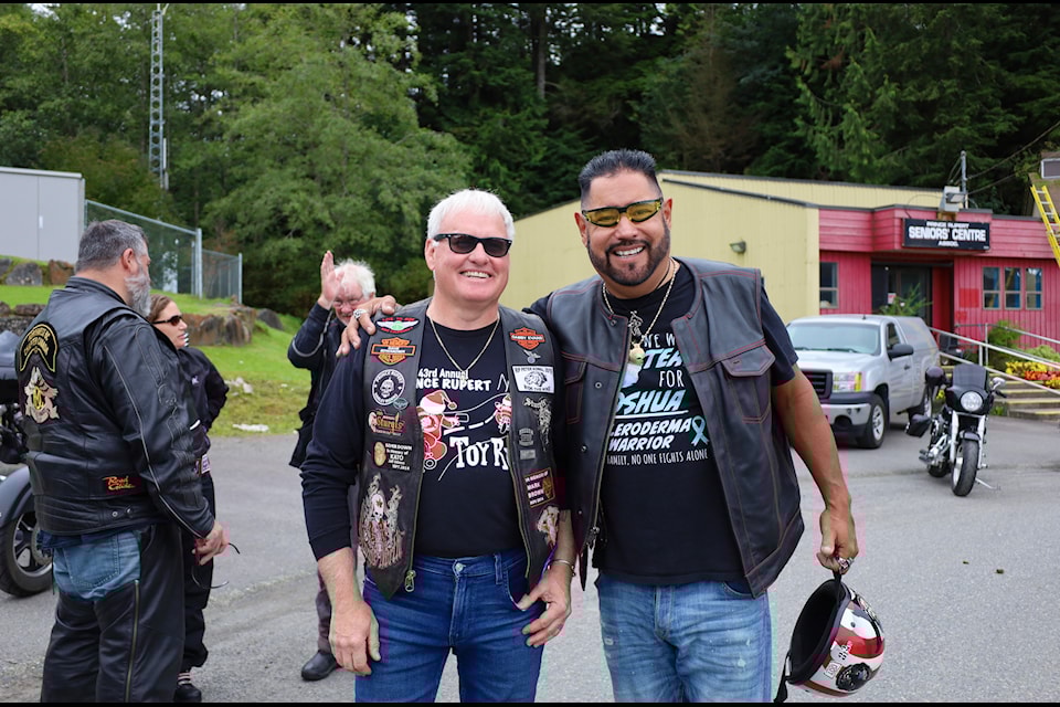 Chris Rose, longstanding president of the Prince Rupert Harley Riders Group (left) was happy to see the turnout of bikes at the toyrun on Sept. 7.