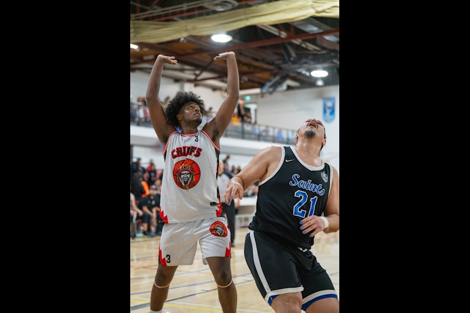 The Burnaby Saints (white) captured their second straight All Native Basketball Tournament Senior title Feb. 15.