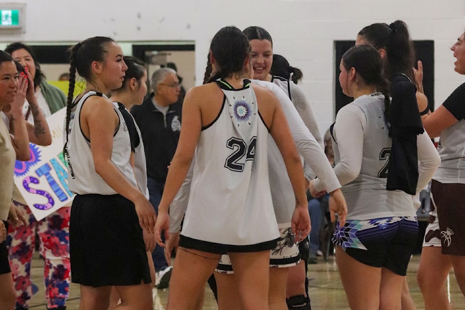 The Similkameen Starbirds celebrate their third straight All Native title Feb. 15 after defeating Vancouver All My Relations 75 - 53
