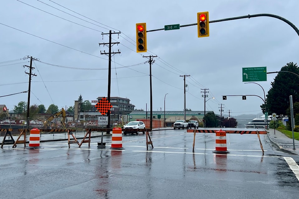 McBride and 3rd Intersection in Prince Rupert closed to traffic on May 27, 2025 as construction on an infrastructure improvement project began.