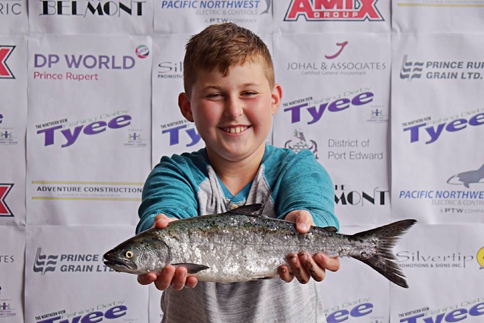 An awesome catch of salmon for Kaden Dearaujo at The Northern View 2nd Annual Tyee Fishing Derby on Sept. 5 in Prince Rupert. (Photo: Bo Millar/The Northern View)