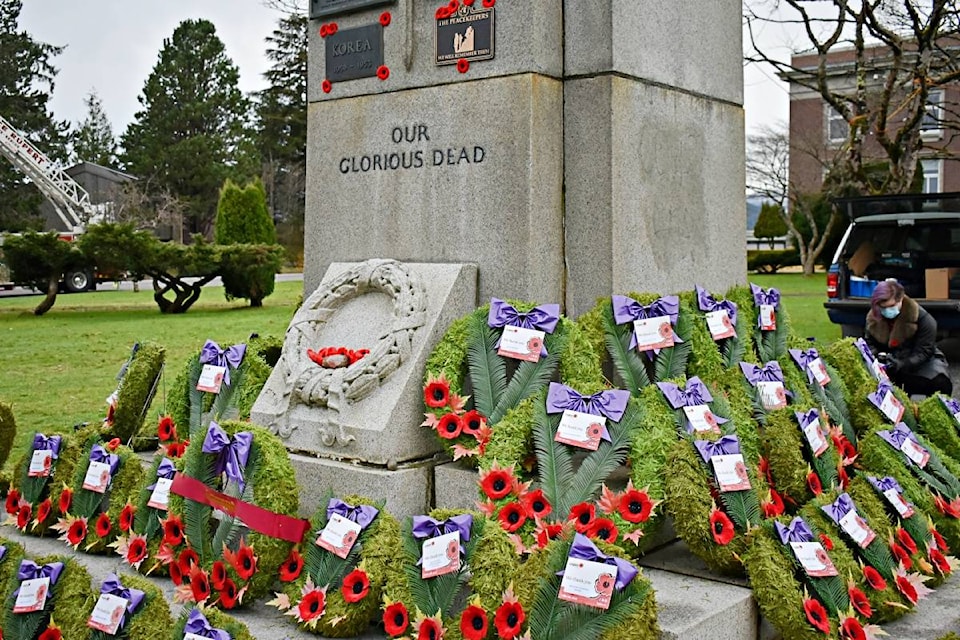 Cenotaph in Prince Rupert on Remembrance Day, Nov. 11, 2020. (Photo: K-J Millar/The Northern View)