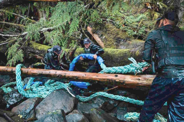 Crews with the $3.5-million provincially funded Marine Debris Removal Initiative remove discarded and lost gear from B.C.’s central coast in the summer of 2020. (Photo supplied by the Small Ship Tour Operators Association of B.C.)