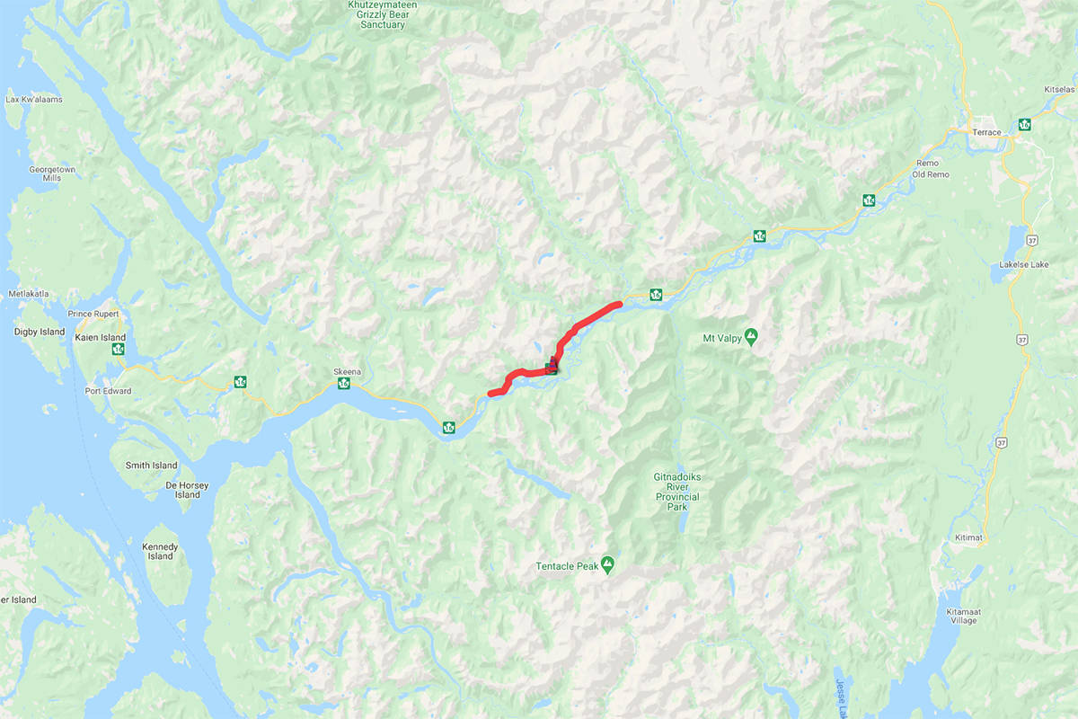 Hwy 16 closure planned today between Terrace and Prince Rupert due to