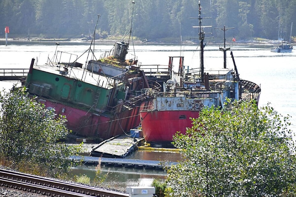 Two abandoned vessels became unmoored overnight on Sept. 8 in Port Edward and will be an estimated $2 million to $4 million in remediation costs, Mayor Knut Bjorndal said. (Photo: The Northern View)