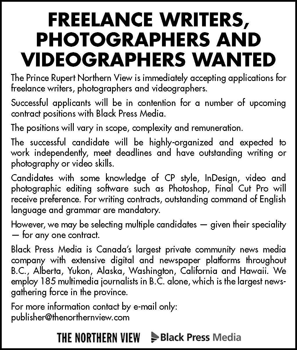 The Northern View is looking for a multi-media sales consultant and freelance writers, photographers and videographers