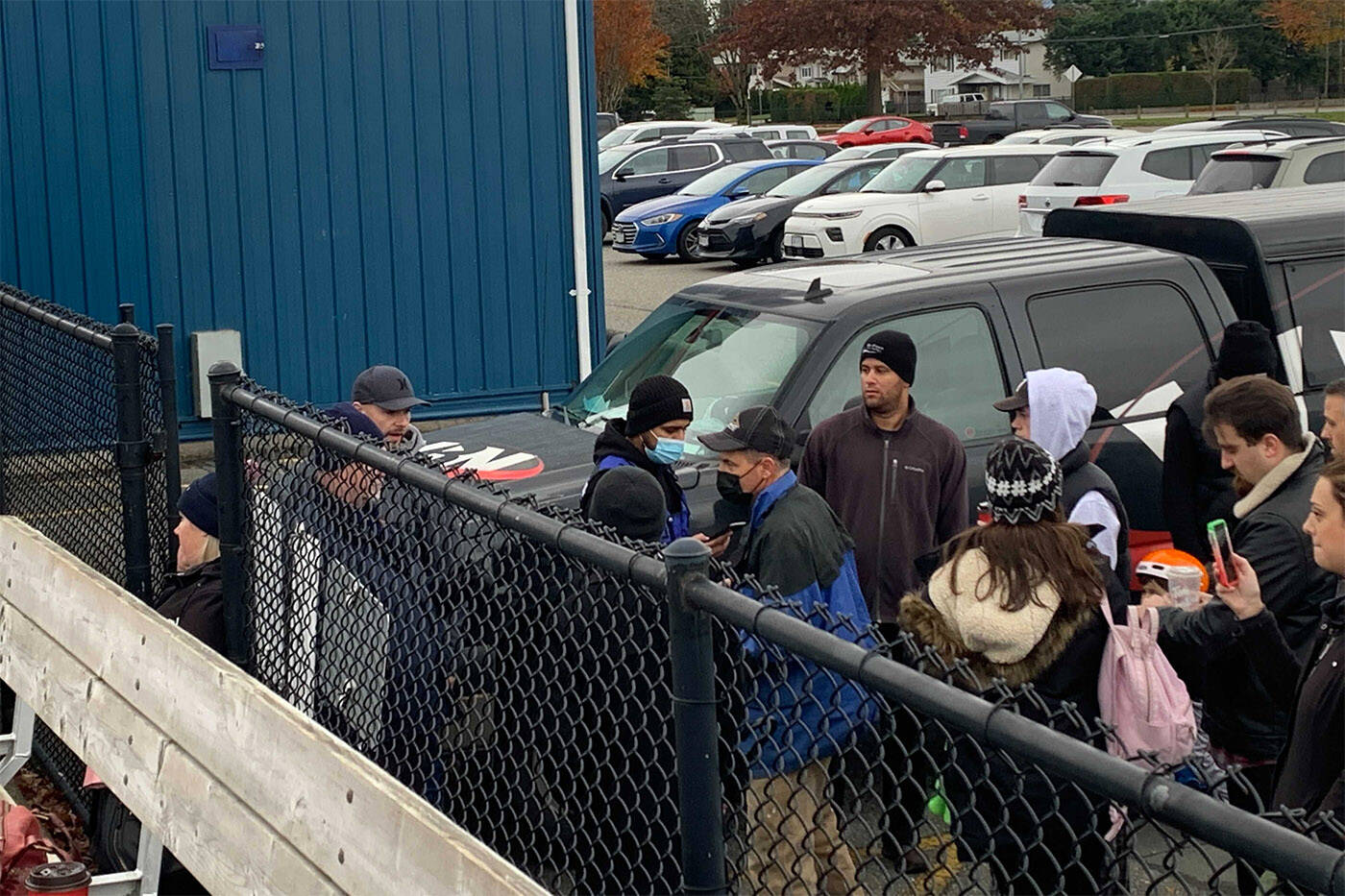 A small group of anti-vaxxers got past security and into a Chilliwack Giants football game at Townsend Park on Saturday, Nov. 6, 2021. (Submitted)