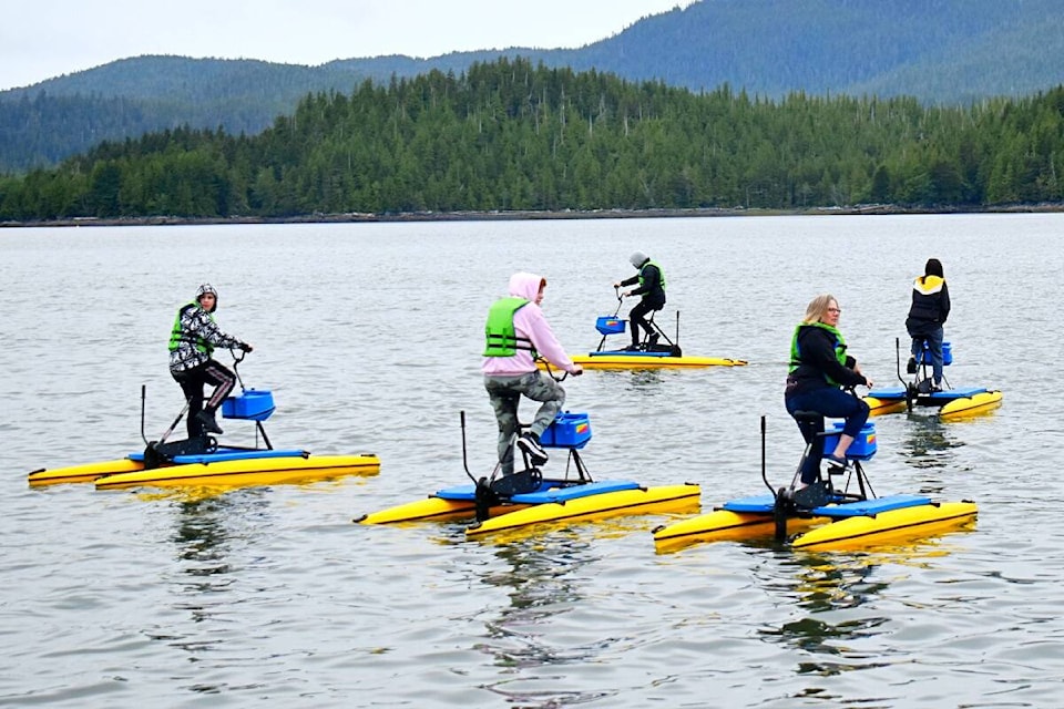 High school students from Pacific Coast School took some time out on June 9, to experience the hydro bikes in the Prince Rupert harbour as part of the activity curriculum. (Photo: K-J Millar/The Northern View)