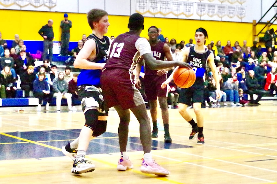 The Gidgalang Kuuyas Naay Secondary School senior boys basketball team beat the Bulkley Valley Christian School in the ‘A’ championship game, crowning them winners of the Northwest zone championship, held at Smithers Secondary School Feb. 24 to 25. (Photo: Tom Grasmeyer)