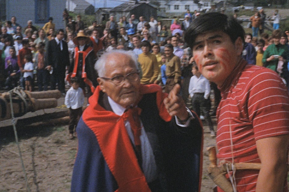 Screenshot of 22-year-old artist Robert Davidson from the documentary Now is the Time about the first totem pole raising in generations on Haida Gwaii in 1969. 