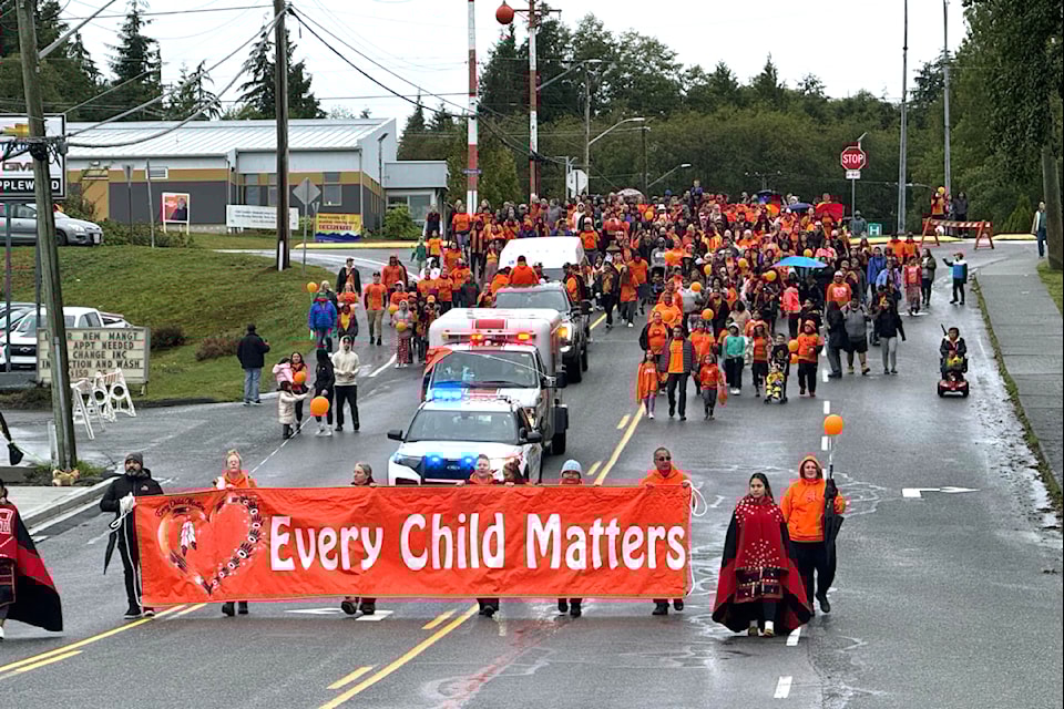 Hundreds march in Port Hardy on Sept. 30, the National Day of Truth and Reconciliation. (Natasha Griffiths photo)