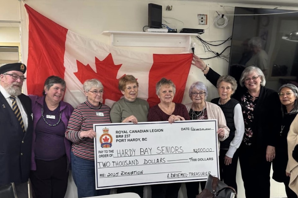 Port Hardy Royal Canadian Legion donated $2,000 to the Hardy Bay Senior Citizens Society. (Submitted photo)