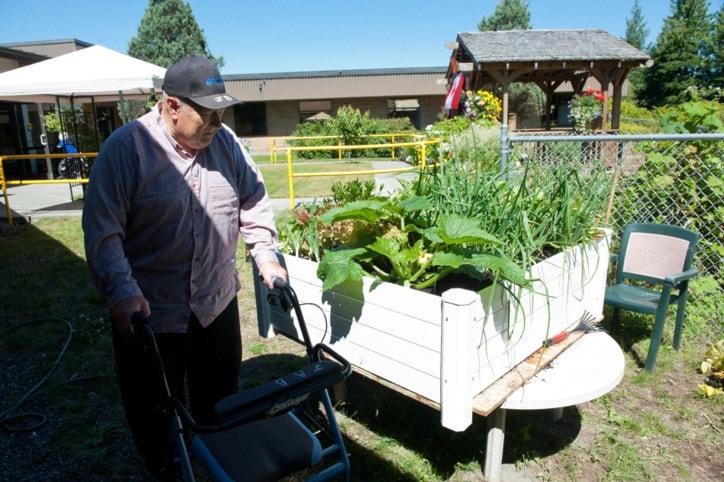 Jim Botel looks over his raised vegetable garden at Eagle Ridge Manor.
