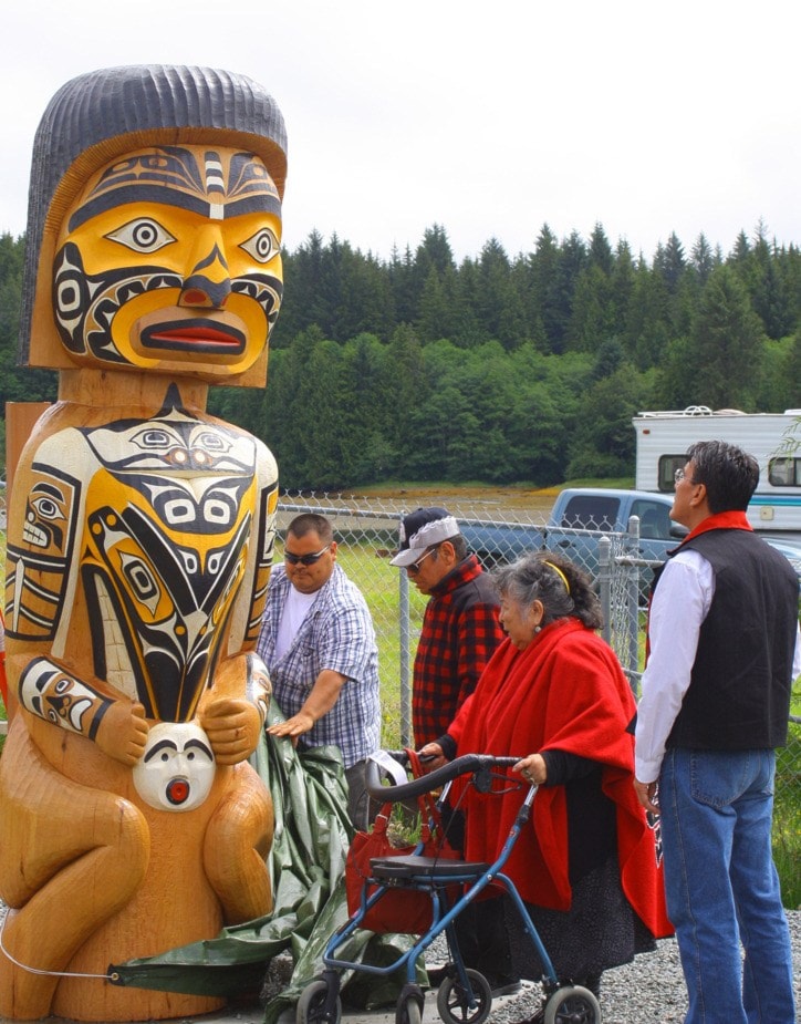 The first of two new totems is unveiled at the upgraded dock in Coal Harbour.