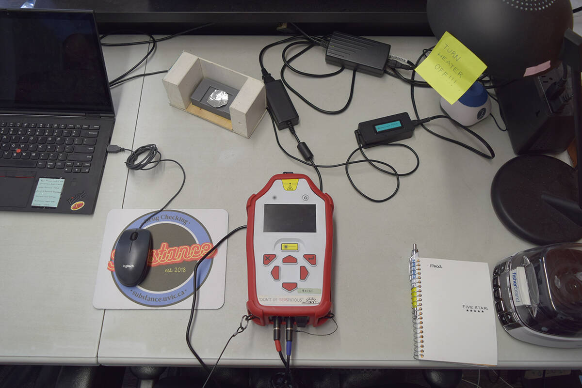 A portable Raman Spectroscopy machine, worth $90,000, is an everyday tool for the Substance drug checking project. (Kiernan Green/News Staff)