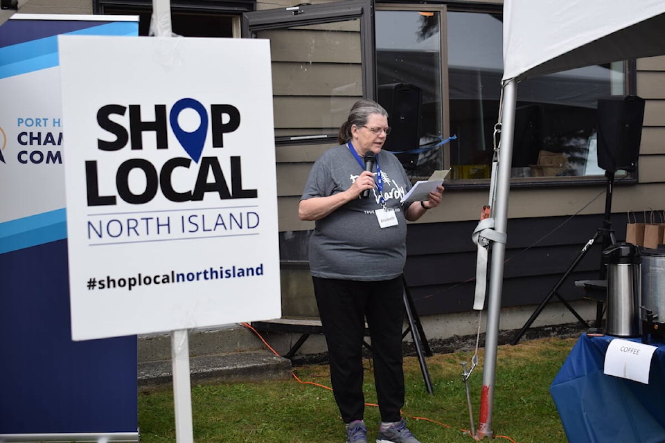 Port Hardy Chamber of Commerce and Visitor Centre executive director Elizabeth Aman-Hume opened the 50th anniversary barbecue with a welcoming speech. (Tyson Whitney - North Island Gazette)