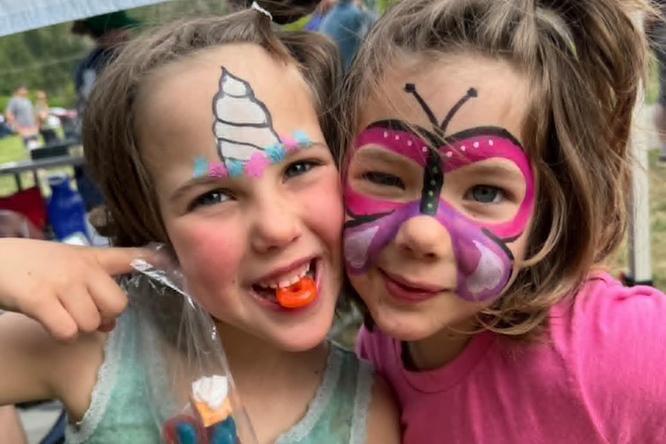Face painted Wren and Aube Staples during the Welcome to Summer Block Party in Barriere on June 22.  
Louise Lodge / DOB Recreation
