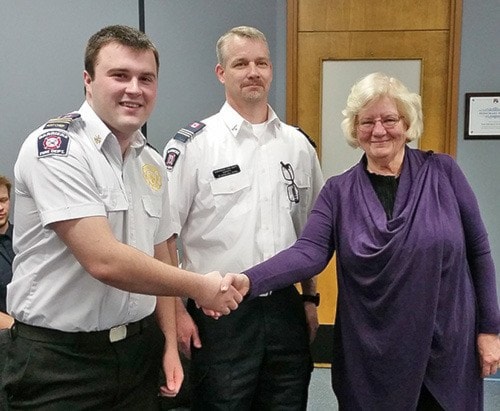 36303barriereMayorcongratsFireChiefDrewMcMartinandDeputyToddEnglish