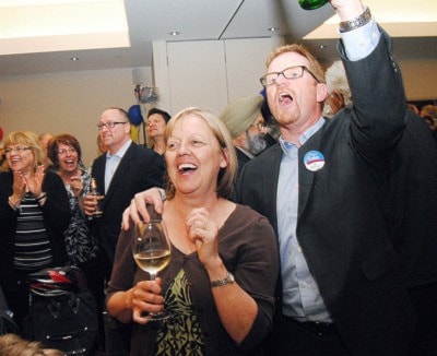 Lisa and Terry Lake celebrate their victory.